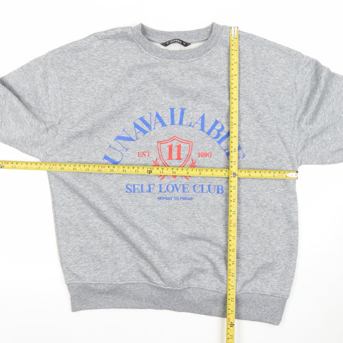 Dunnes Stores Womens Grey Marl Small Graphic Pullover Sweatshirt
