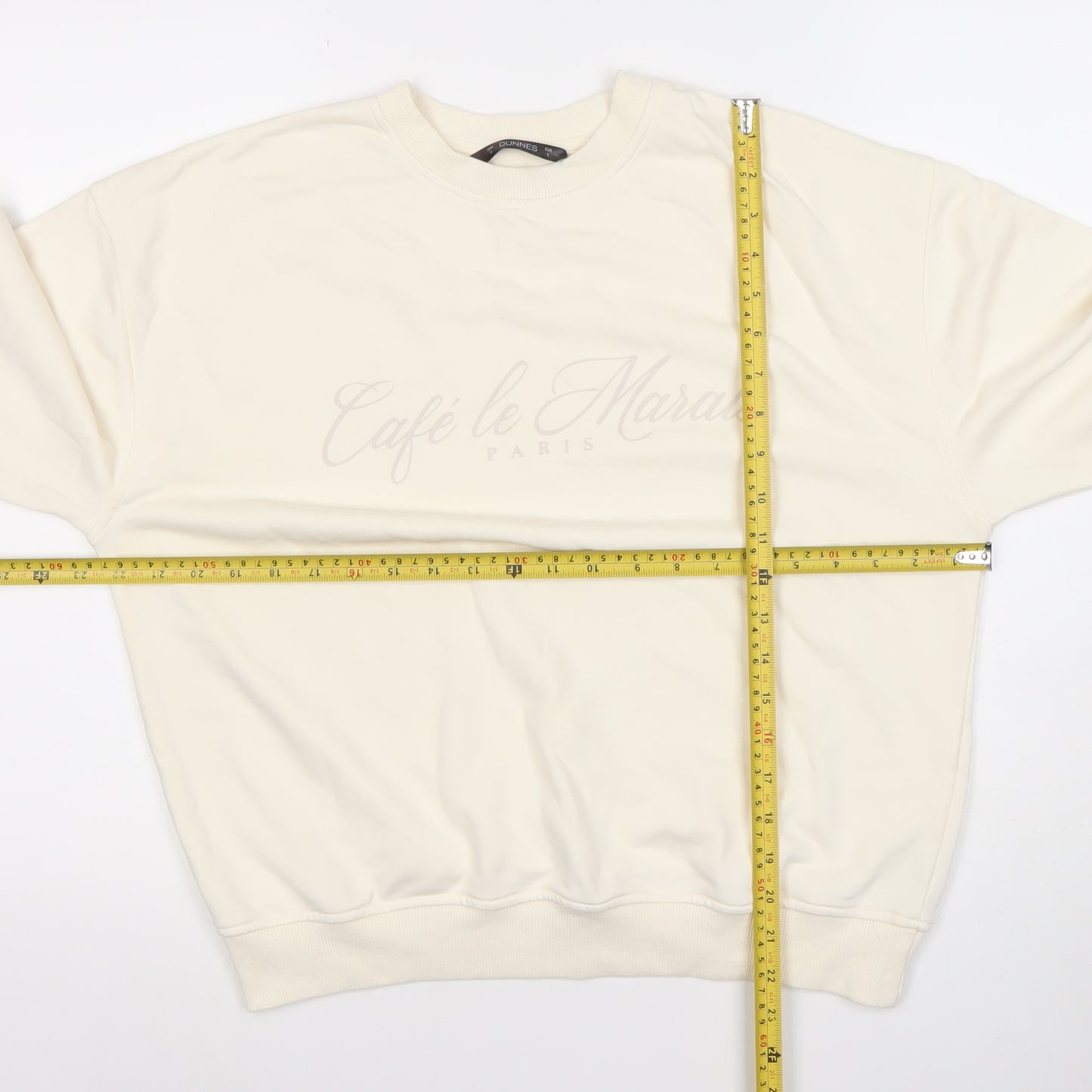Dunnes Women Ivory Café le Marais Cotton Blend Pullover Sweatshirt Size S