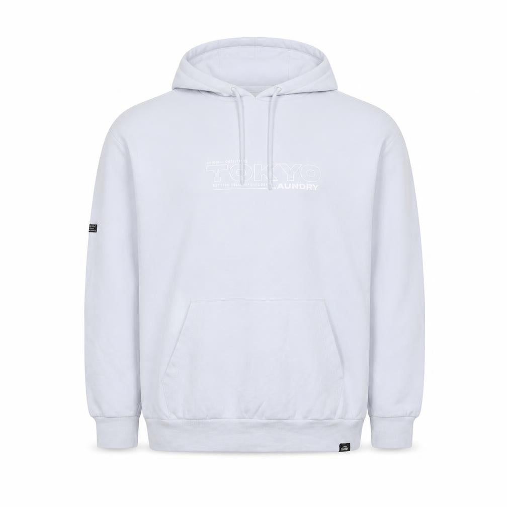 Front view of Tokyo Laundry Men's White Pullover Hoodie XL Hooded Sweatshirt