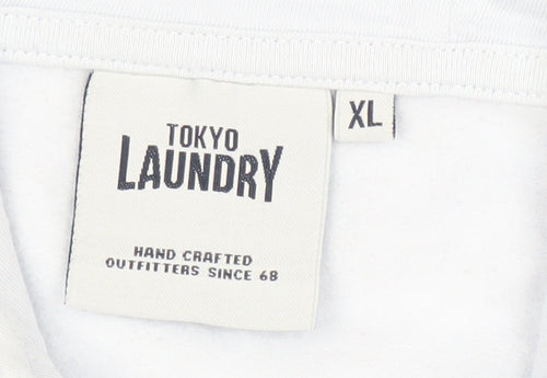 Tokyo Laundry Men's White Pullover Hoodie XL Hooded Sweatshirt