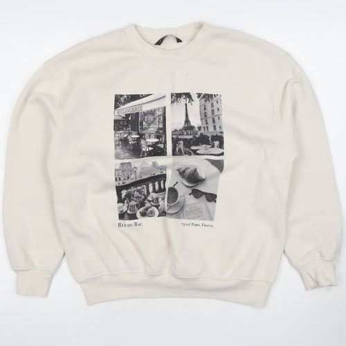 Dunnes Women Beige XS Graphic Paris Print Pullover Sweatshirt