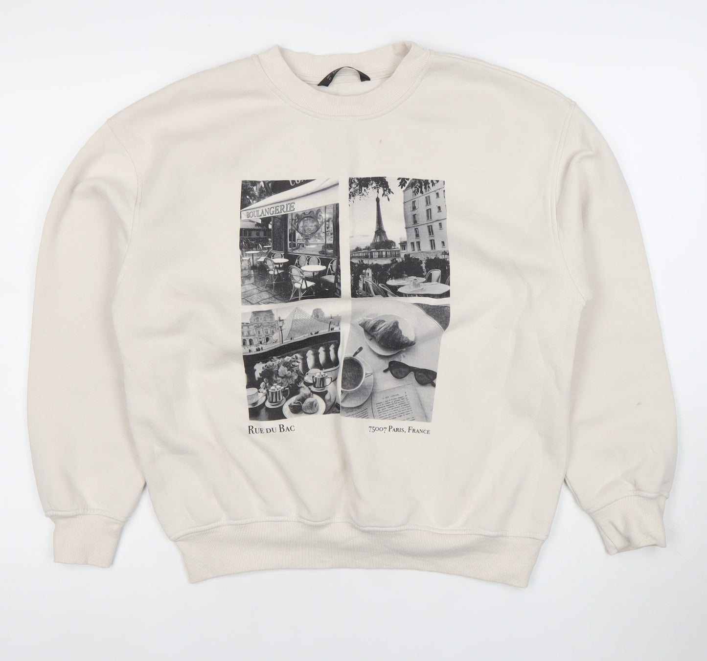 Dunnes Women Beige XS Graphic Paris Print Pullover Sweatshirt