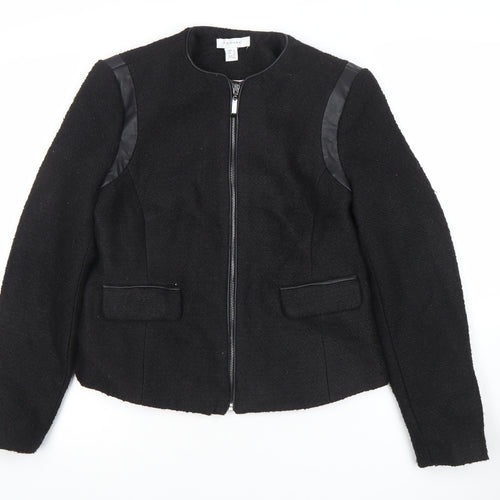 Primark Women's Black Faux Leather Trim Zip Jacket Size 12