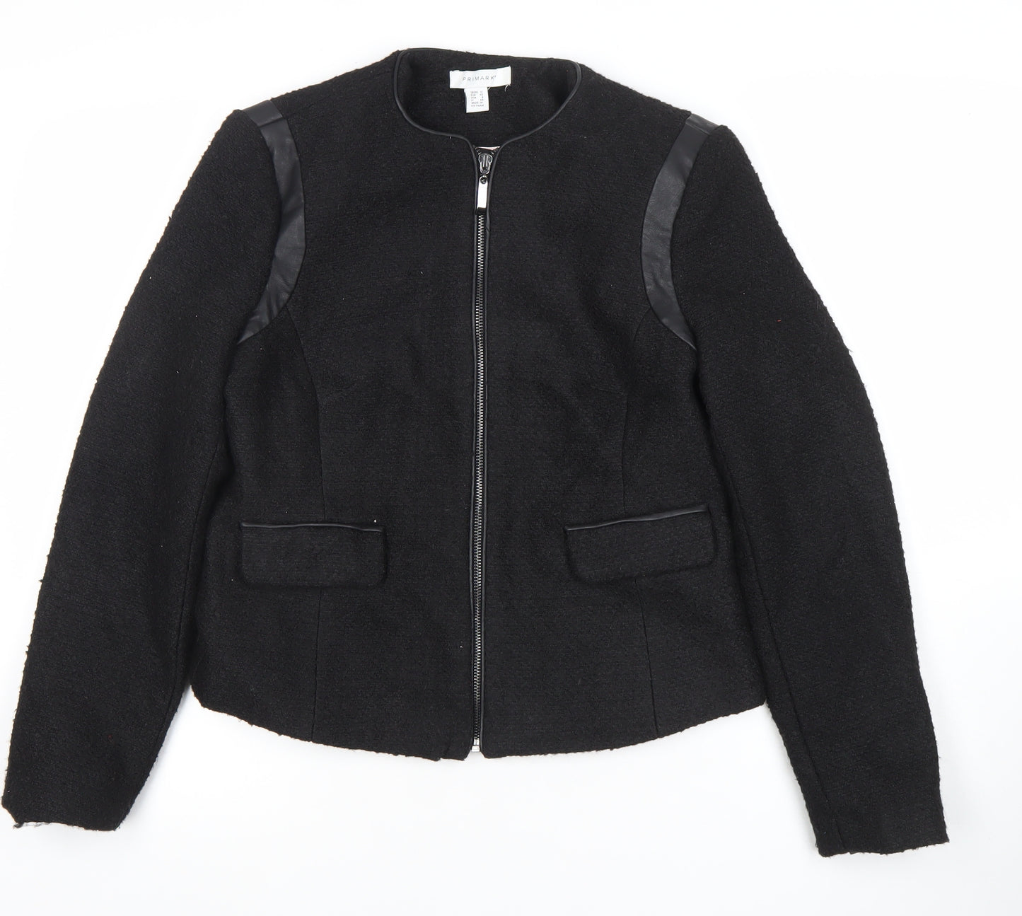 Primark Women's Black Faux Leather Trim Zip Jacket Size 12