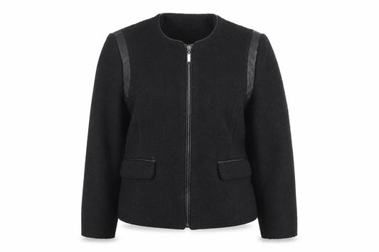 Front view of Primark Women's Black Faux Leather Trim Zip Jacket, size 12
