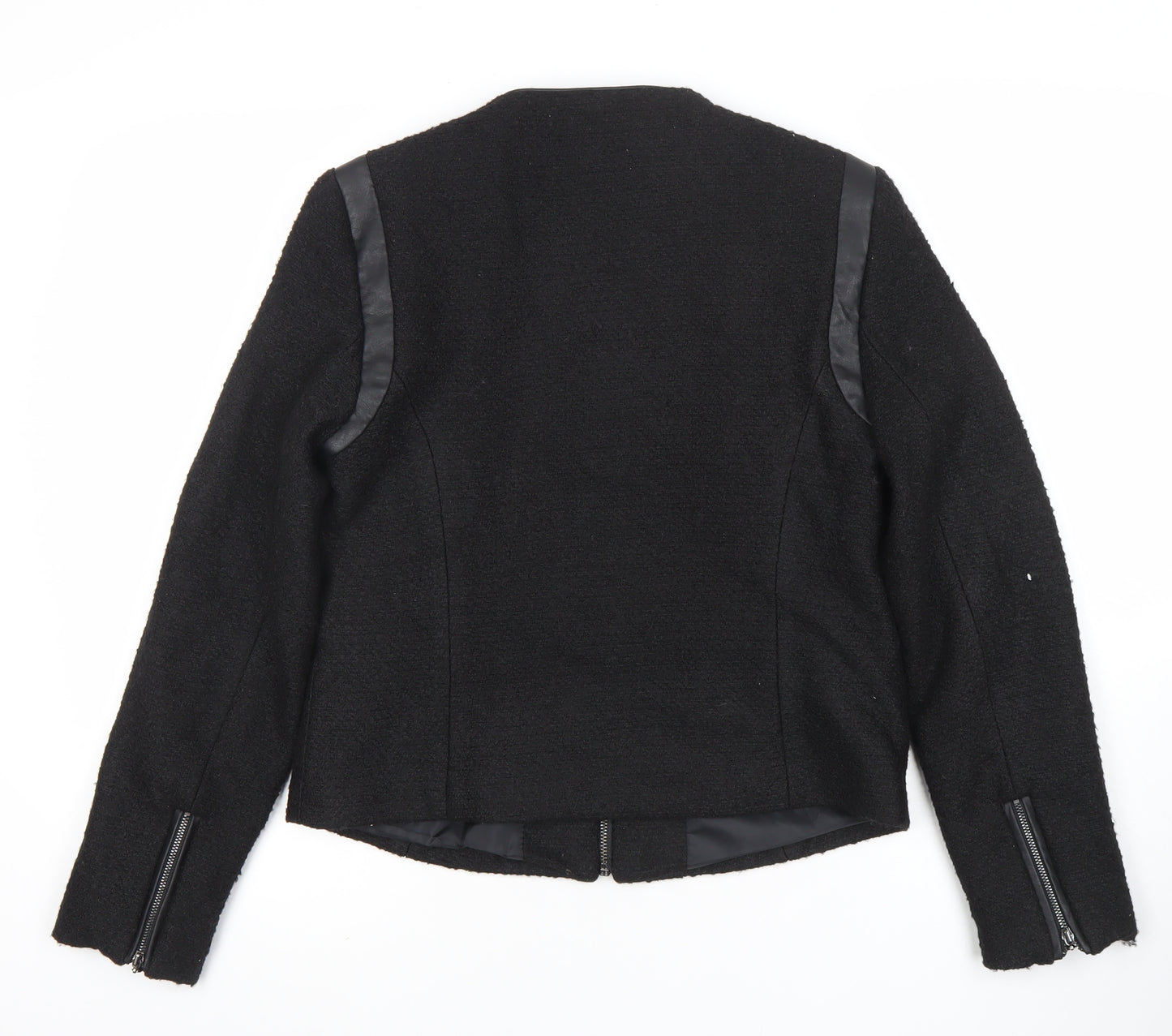 Primark Women's Black Faux Leather Trim Zip Jacket Size 12