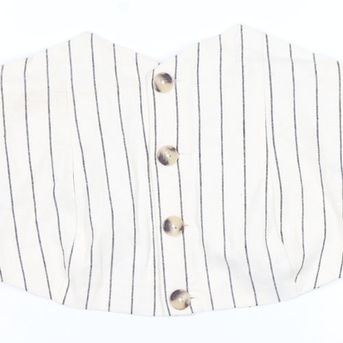 Bershka Womens Ivory Striped Cropped Linen Blend Strapless Blouse Size 14