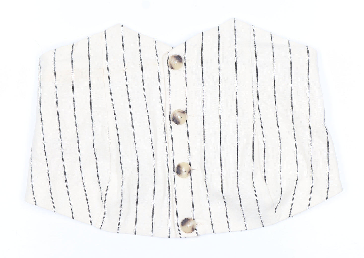 Bershka Womens Ivory Striped Cropped Linen Blend Strapless Blouse Size 14