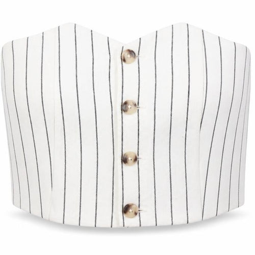 Bershka Womens Ivory Striped Cropped Linen Blend Strapless Blouse Size 14