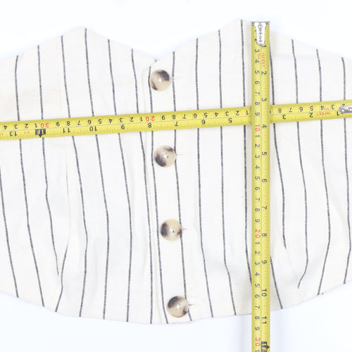 Bershka Womens Ivory Striped Cropped Linen Blend Strapless Blouse Size 14