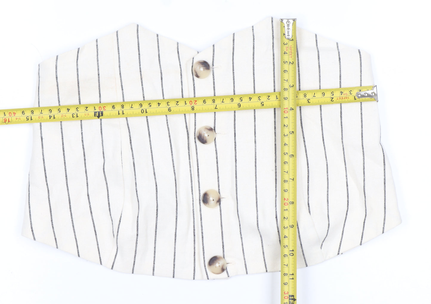 Bershka Womens Ivory Striped Cropped Linen Blend Strapless Blouse Size 14