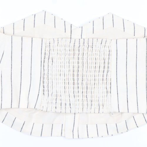 Bershka Womens Ivory Striped Cropped Linen Blend Strapless Blouse Size 14