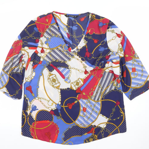 Dunnes Women’s Multicoloured Chain Print 3/4 Sleeve Polyester Blouse Size 12