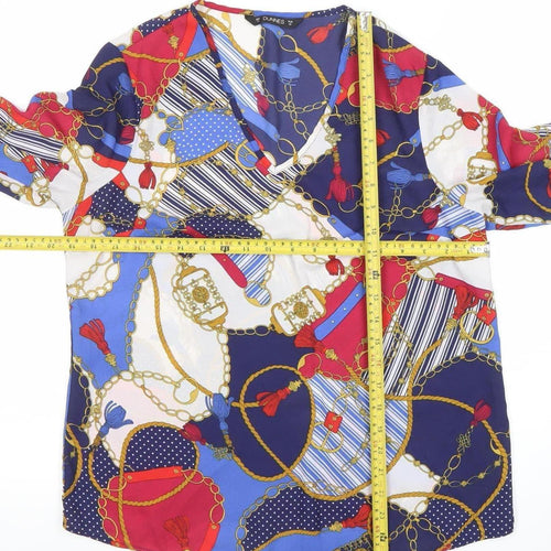 Dunnes Women’s Multicoloured Chain Print 3/4 Sleeve Polyester Blouse Size 12