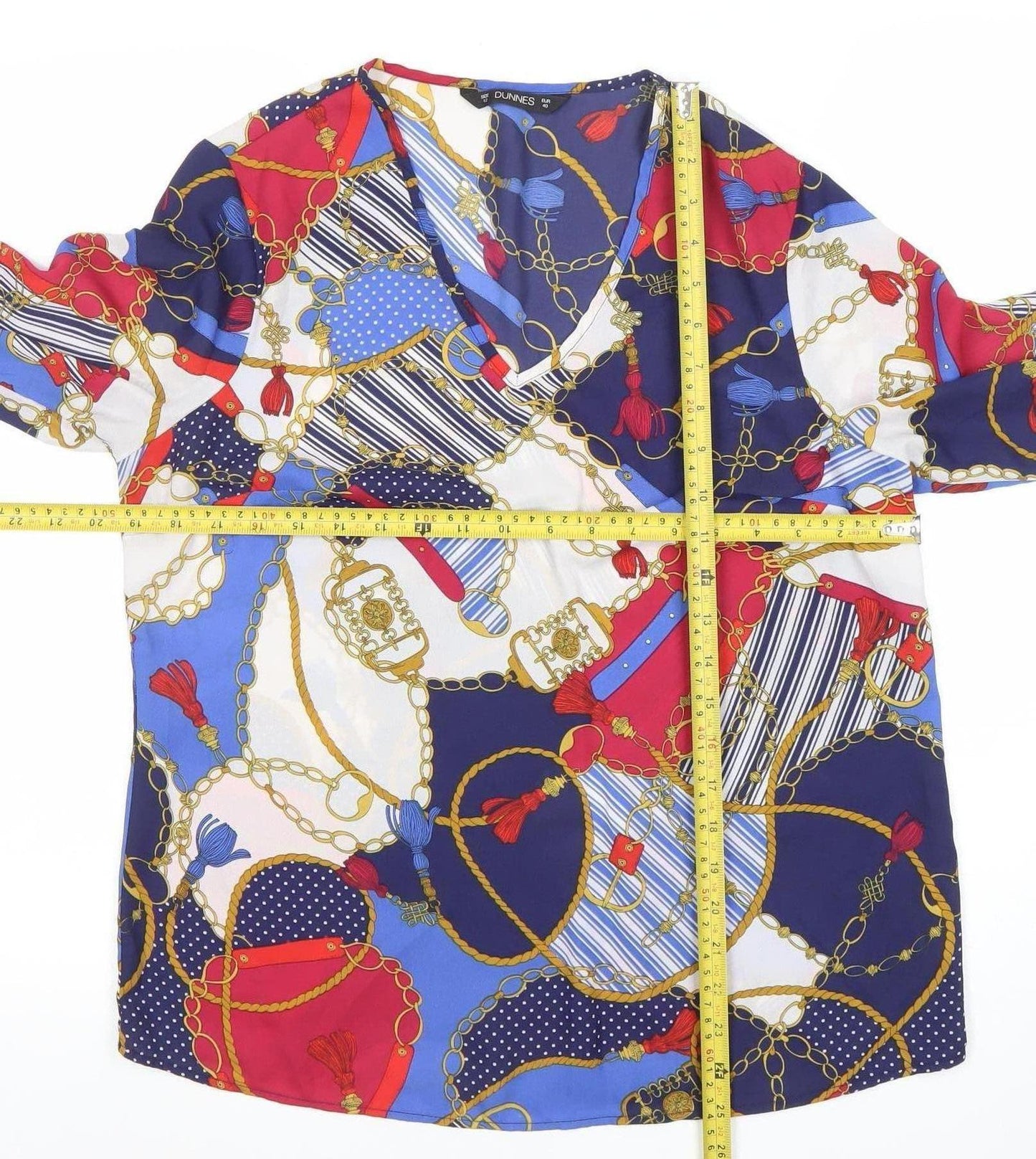 Dunnes Women’s Multicoloured Chain Print 3/4 Sleeve Polyester Blouse Size 12