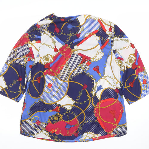 Dunnes Women’s Multicoloured Chain Print 3/4 Sleeve Polyester Blouse Size 12