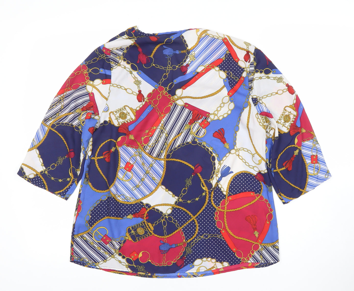 Dunnes Women’s Multicoloured Chain Print 3/4 Sleeve Polyester Blouse Size 12