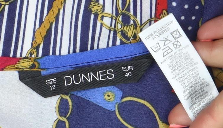 Dunnes Women’s Multicoloured Chain Print 3/4 Sleeve Polyester Blouse Size 12