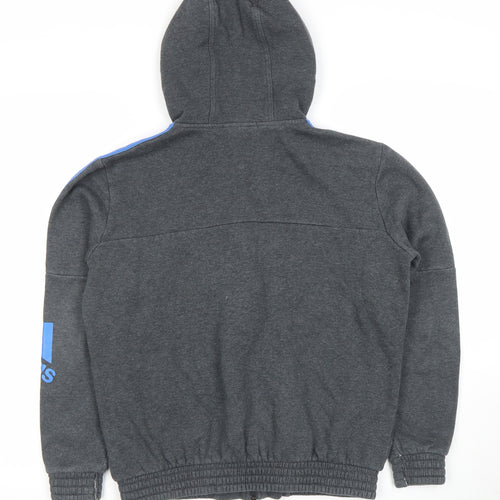 Adidas Boys Dark Grey Full Zip Hoodie 13-14 Years Cotton Blend Logo