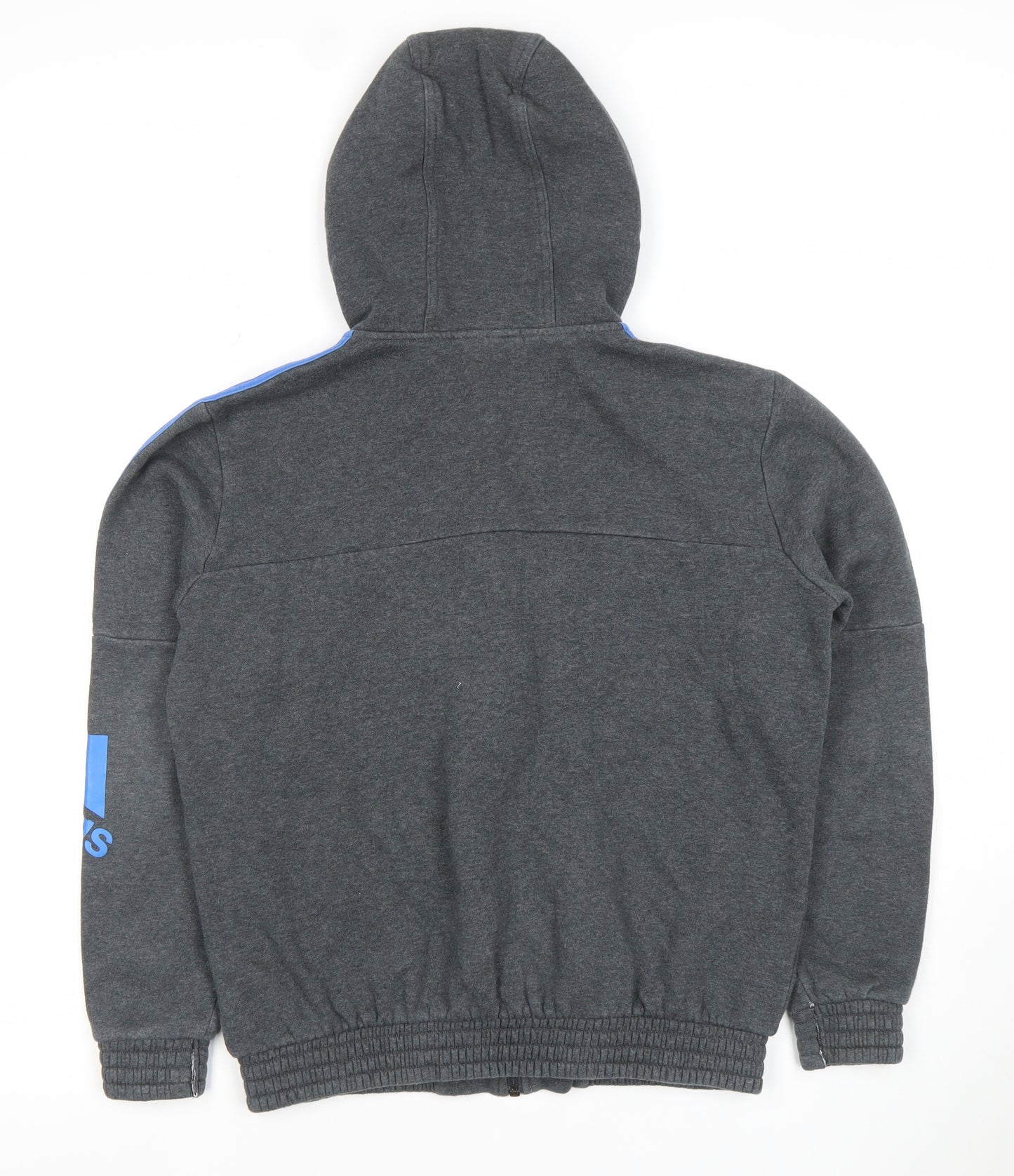 Adidas Boys Dark Grey Full Zip Hoodie 13-14 Years Cotton Blend Logo