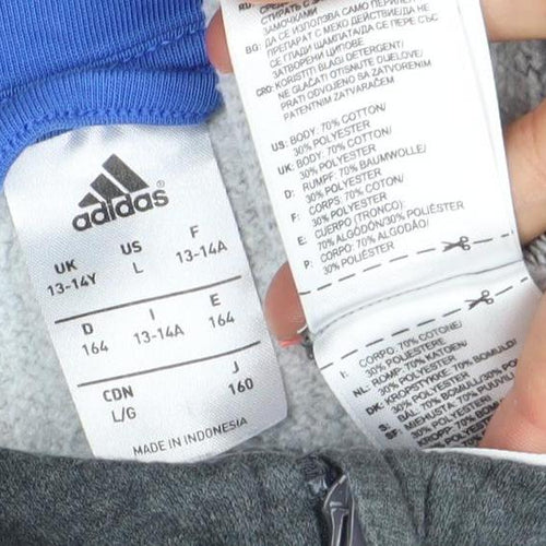 Adidas Boys Dark Grey Full Zip Hoodie 13-14 Years Cotton Blend Logo