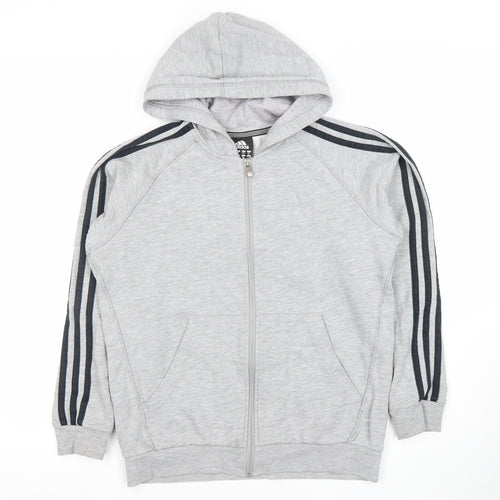 Adidas Boys Grey Full Zip Hoodie Size 11-12 Years Performance Essentials