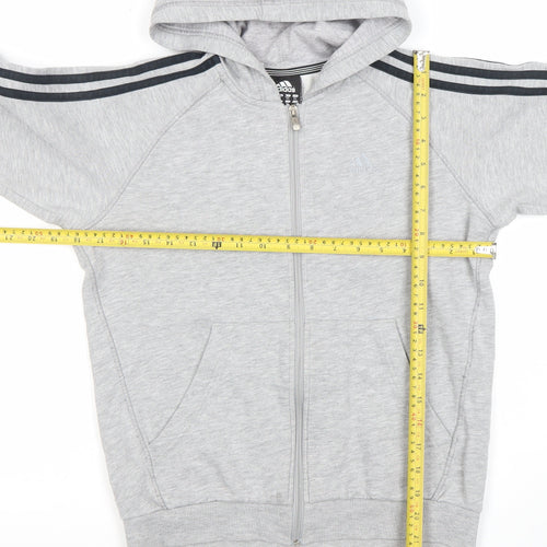 Adidas Boys Grey Full Zip Hoodie Size 11-12 Years Performance Essentials