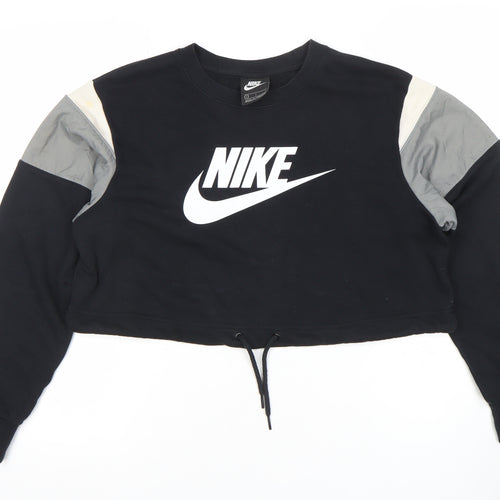 Nike Women's Black Cropped Pullover Sweatshirt S Colourblock Logo