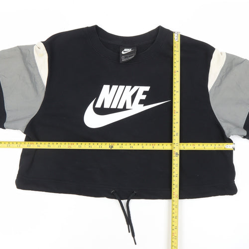 Nike Women's Black Cropped Pullover Sweatshirt S Colourblock Logo