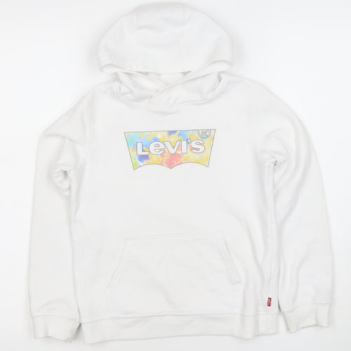 Levi's Girls White Pullover Hoodie 8 Years Fleece Logo Graphic Cotton Blend