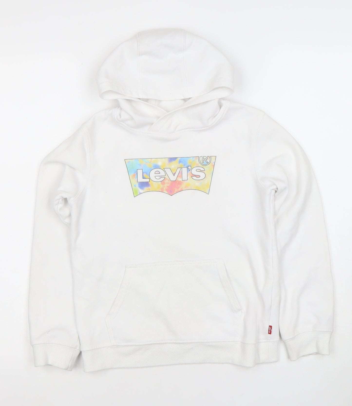Levi's Girls White Pullover Hoodie 8 Years Fleece Logo Graphic Cotton Blend
