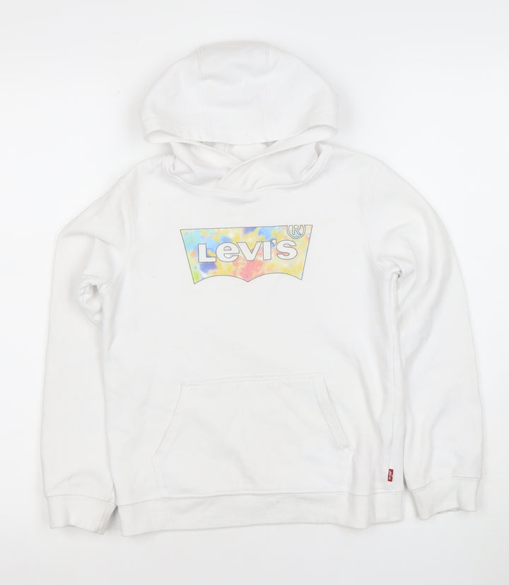 Levi's Girls White Pullover Hoodie 8 Years Fleece Logo Graphic Cotton Blend