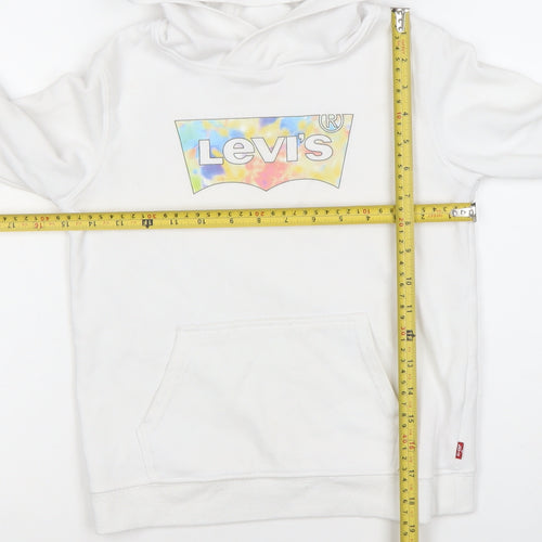 Levi's Girls White Pullover Hoodie 8 Years Fleece Logo Graphic Cotton Blend