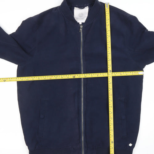 Solid Men Blue L Bomber Jacket Full Zip Polyester Lined Casual