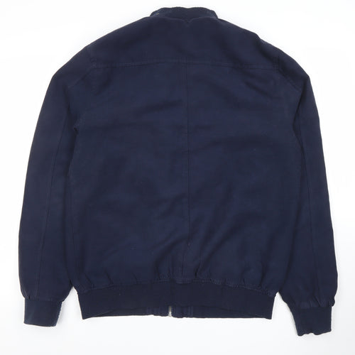 Solid Men Blue L Bomber Jacket Full Zip Polyester Lined Casual