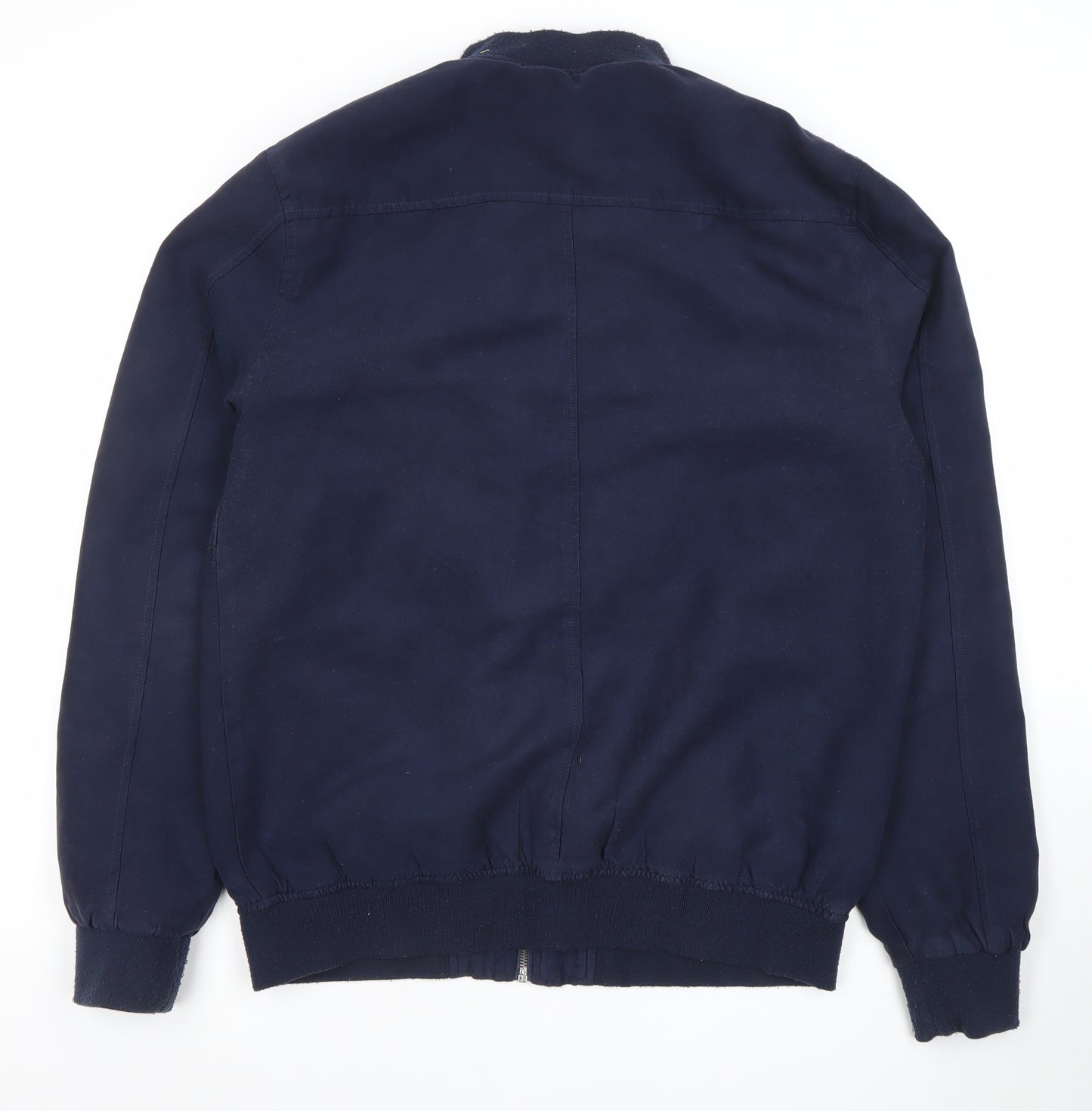 Solid Men Blue L Bomber Jacket Full Zip Polyester Lined Casual