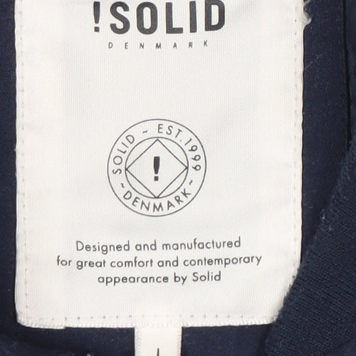 Solid Men Blue L Bomber Jacket Full Zip Polyester Lined Casual