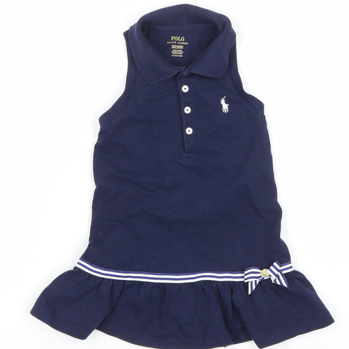 Ralph Lauren Girls Navy Blue Sleeveless Polo Dress 8 Years Collared Cotton