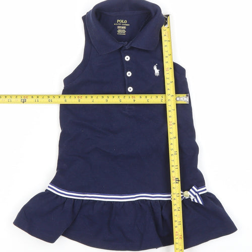 Ralph Lauren Girls Navy Blue Sleeveless Polo Dress 8 Years Collared Cotton