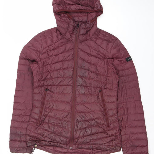 Decathlon Women's Red Hooded Puffer Jacket XS Lightweight Down Warm Coat