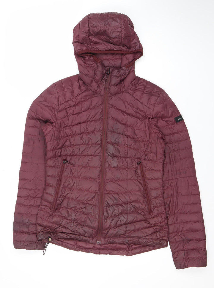 Decathlon Women's Red Hooded Puffer Jacket XS Lightweight Down Warm Coat