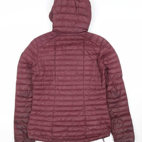 Decathlon Women's Red Hooded Puffer Jacket XS Lightweight Down Warm Coat