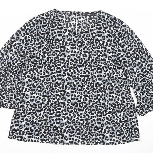 Dunnes Women’s Black Leopard Print Ruffle Sleeve Tunic Blouse Size M