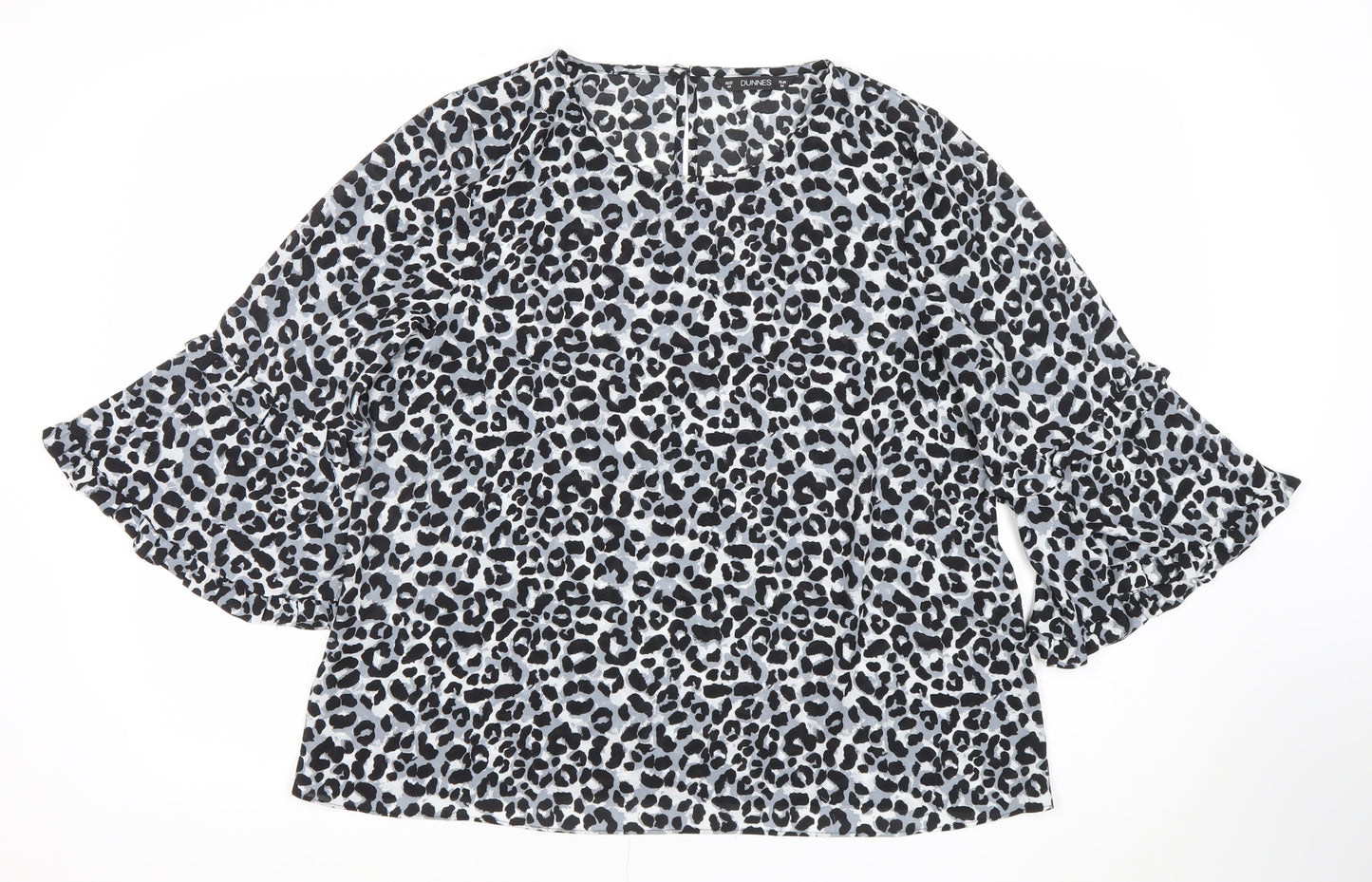 Dunnes Women’s Black Leopard Print Ruffle Sleeve Tunic Blouse Size M