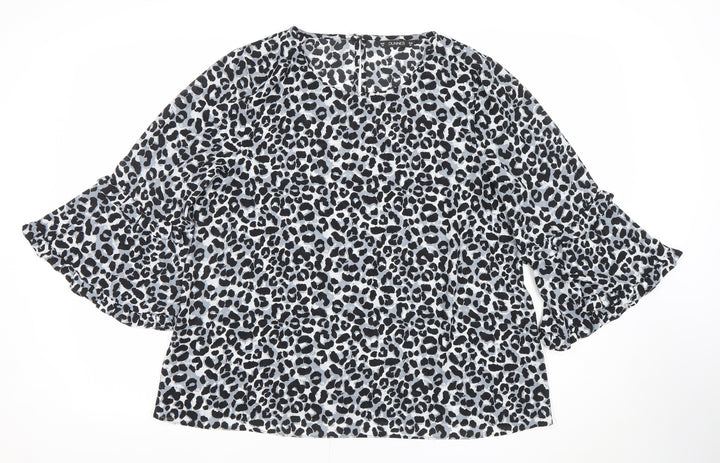 Dunnes Women’s Black Leopard Print Ruffle Sleeve Tunic Blouse Size M