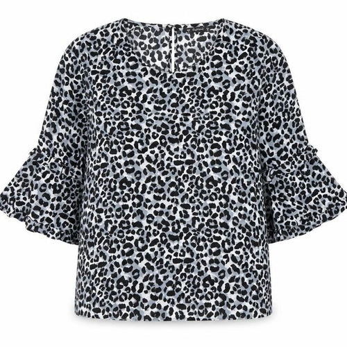 Dunnes Women’s Black Leopard Print Ruffle Sleeve Tunic Blouse Size M