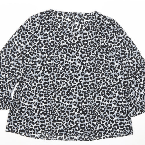 Dunnes Women’s Black Leopard Print Ruffle Sleeve Tunic Blouse Size M
