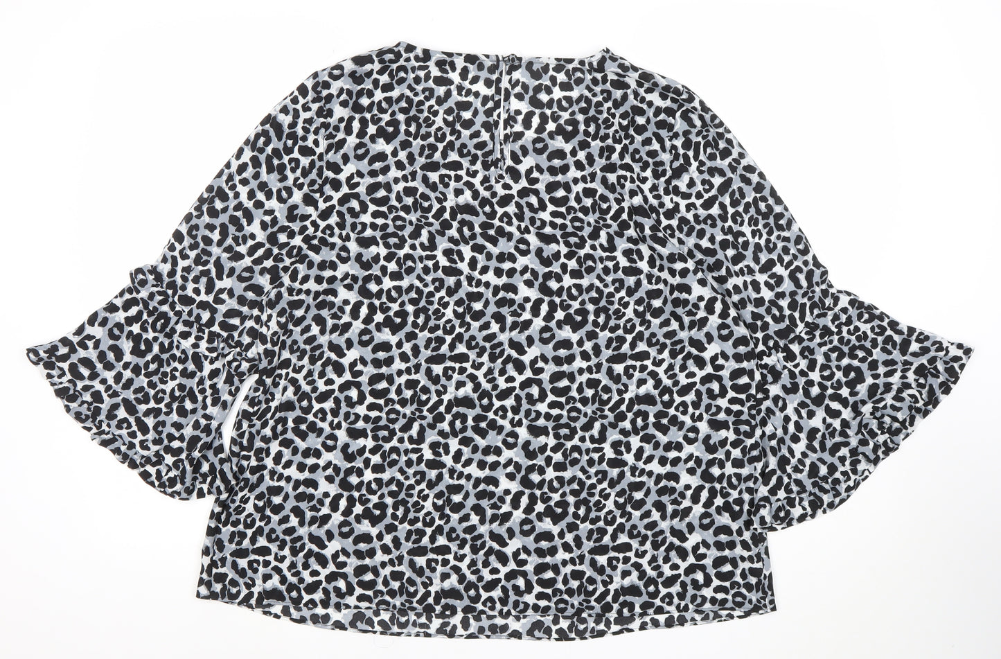 Dunnes Women’s Black Leopard Print Ruffle Sleeve Tunic Blouse Size M