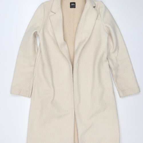 Zara Women Beige Long Open Coat Size S Classic Overcoat