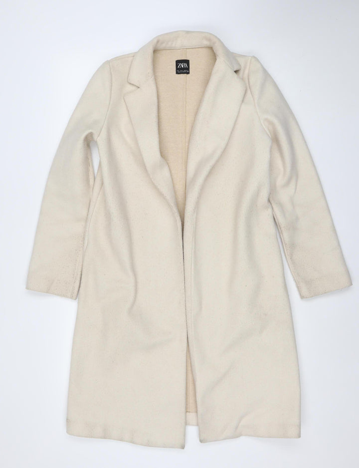 Zara Women Beige Long Open Coat Size S Classic Overcoat